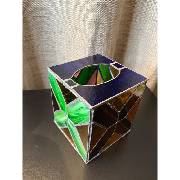 Handmade Stained Glass Tissue Box Holder - Picture 2 of 11